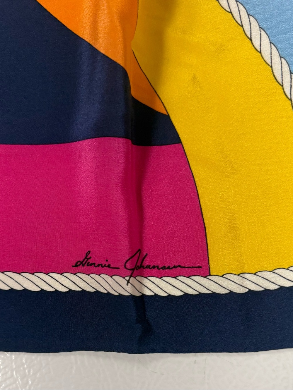 Vtg Ginnie Johansen Silk Japan Scarf Geometric Nautical Rope Colorful 33” Square - Picture 2 of 7